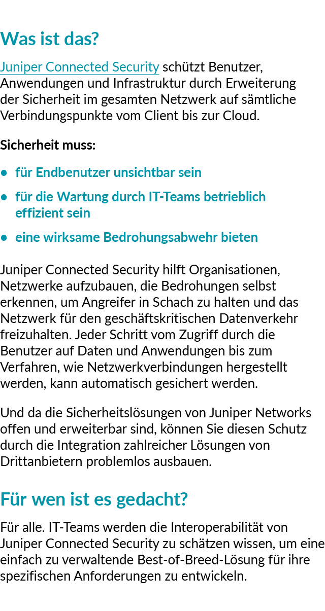 Was ist das? Juniper Connected Security sch tzt Benutzer, Anwendungen und Infrastruktur durch Erweiterung der Sicherh...