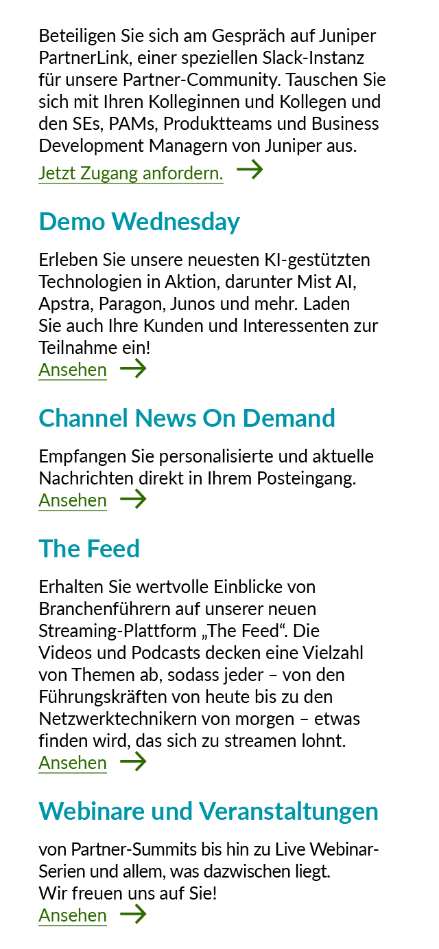 Beteiligen Sie sich am Gespr ch auf Juniper PartnerLink, einer speziellen Slack Instanz f r unsere Partner Community....