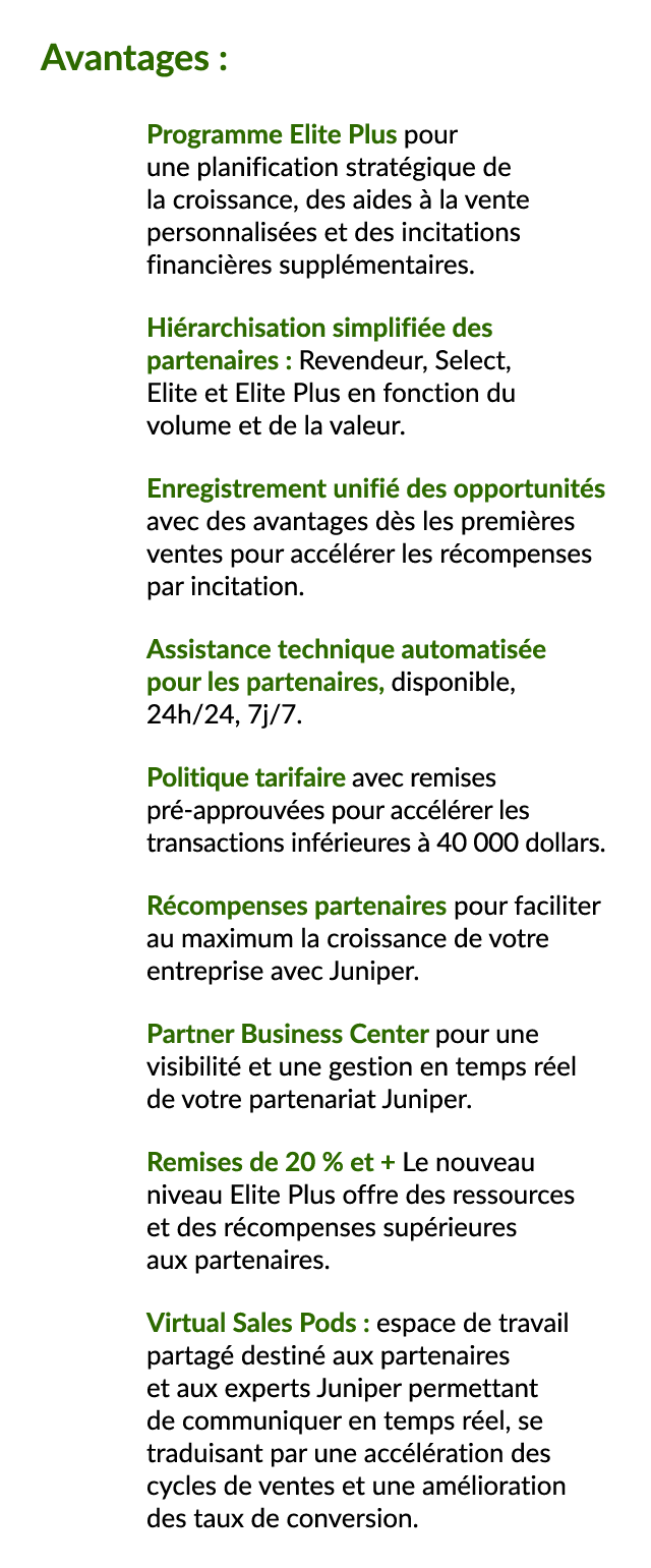 Avantages : Programme Elite Plus pour une planification strat gique de la croissance, des aides  la vente personnali...