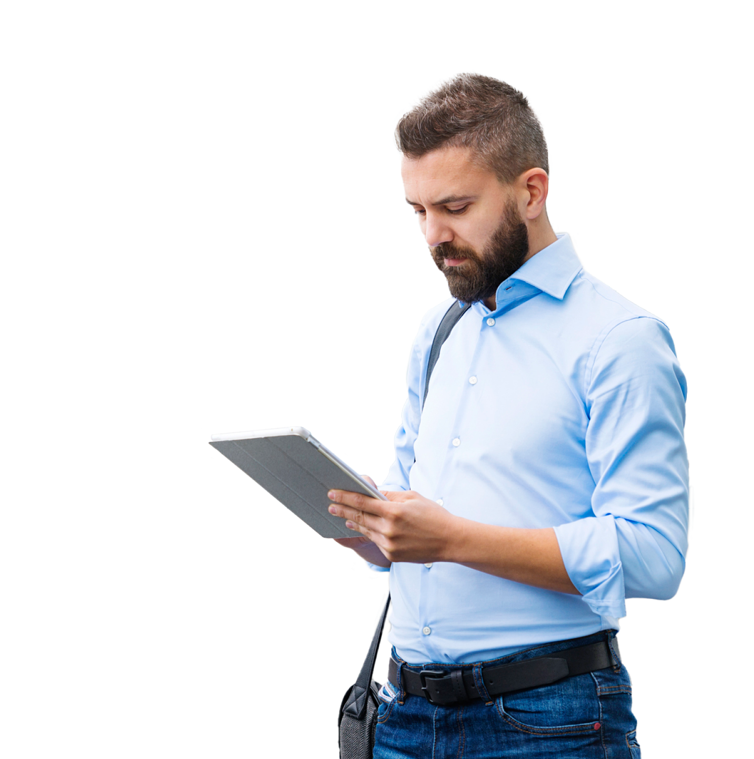 Handsome young man with tablet in the streets of London